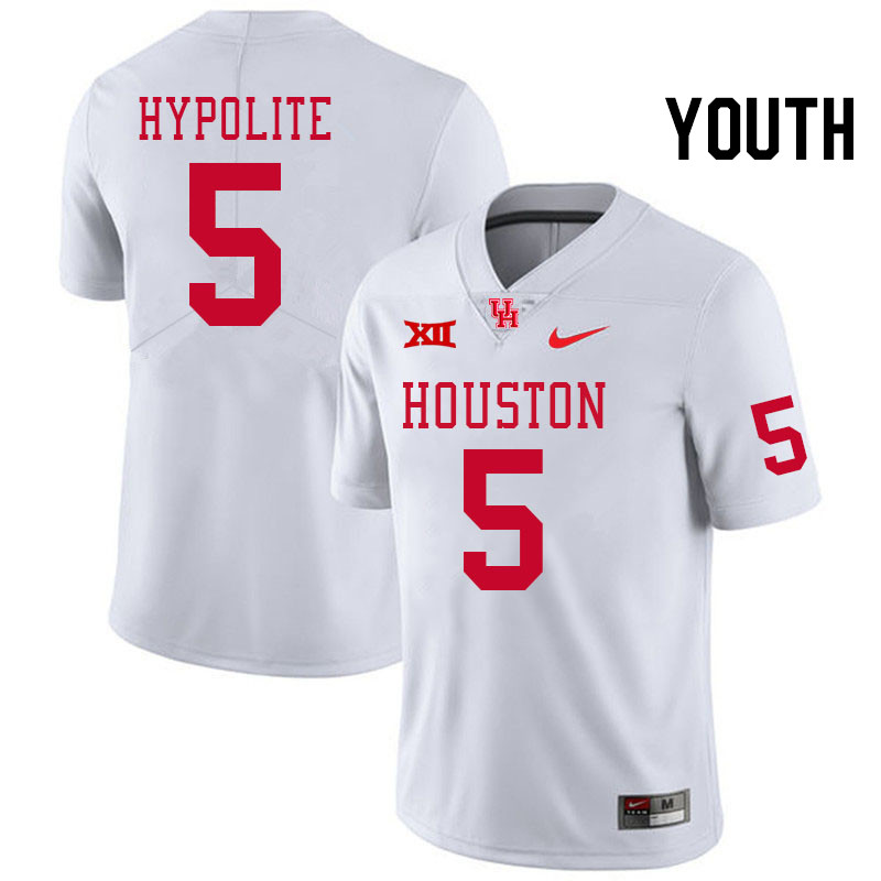 Youth #5 Hasaan Hypolite Houston Cougars Big 12 XII College Football Jerseys Stitched-White - Click Image to Close